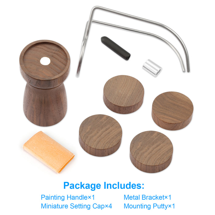 Package includes: Painting handle*1+Metal Bracket*1+Miniature Setting Cap*4+Mounting Putty*1.