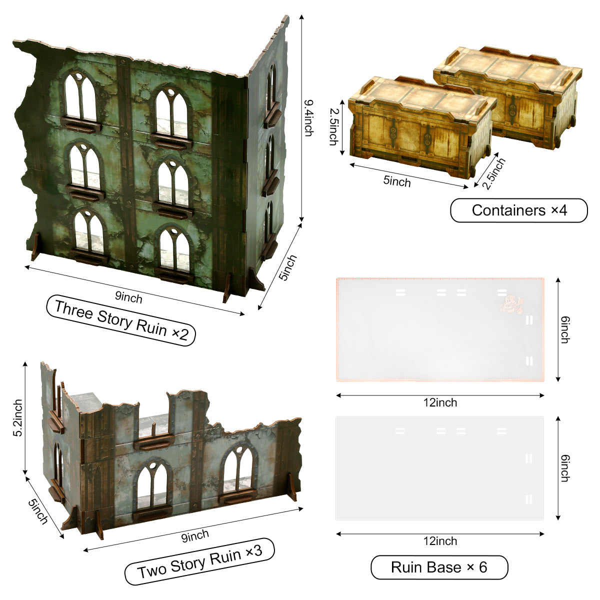 Terrain Modulaire Ruines WH40K En Plastique HIPS - Compatible Warhammer 40K 10e Édition & WTC, Ensemble Complet - 9