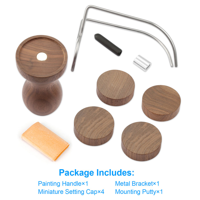 Package includes: Painting handle*1+Metal Bracket*1+Miniature Setting Cap*4+Mounting Putty*1.