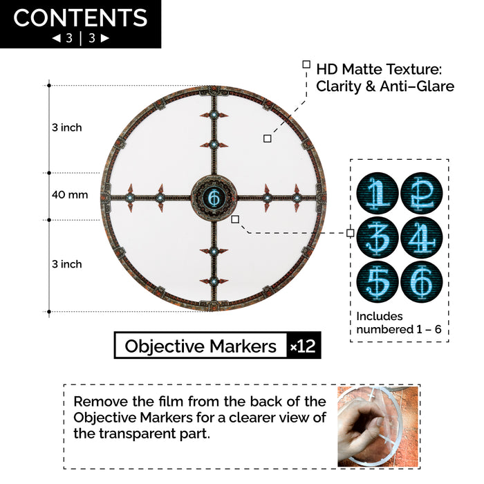 12pcs * Objective Markers（Outer radius 3" from 40 mm center circle）