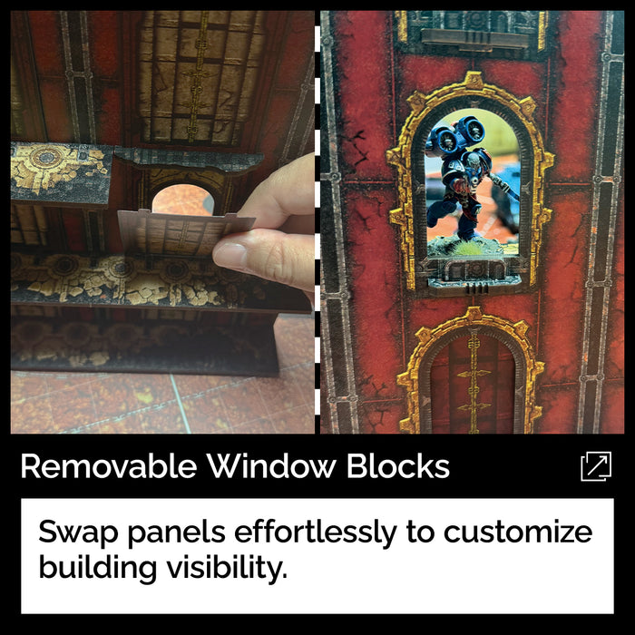 Removable Window Blocks. Swap panels effortlessly to customize building visibility.